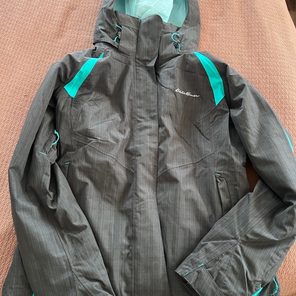 Eddie Bauer Women's Charcoal Jacket with Aqua Highlights